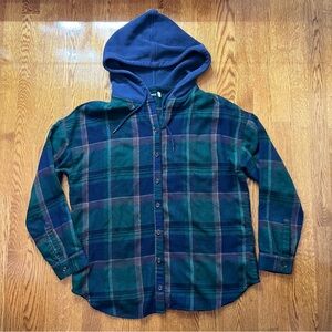 UO BDG Oversized Flannel Button Up with Hood